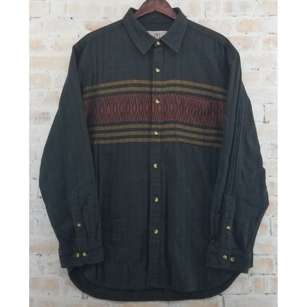 The Territory Ahead Charcoal Grey Aztec Southwestern Heavy Shirt Men's XL
